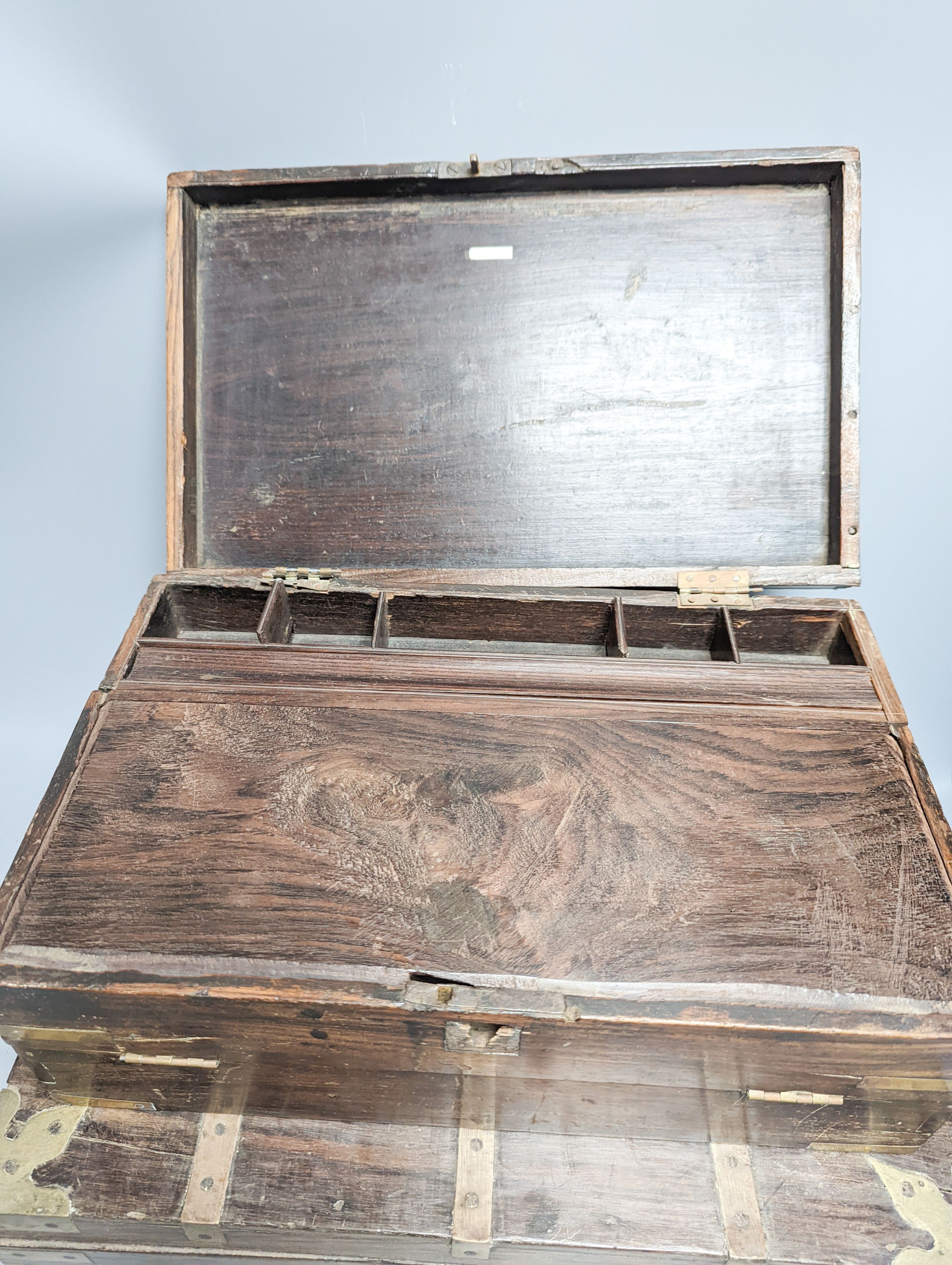 Two Anglo Indian brass and rosewood Anglo writing boxes, largest 43 cm